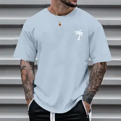 Palm Tree Hawaiian T-Shirt Men's Summer Beach T Shirt Loose Short Sleeve Round Neck Blouse New Tops T Shirt High Quality Tees