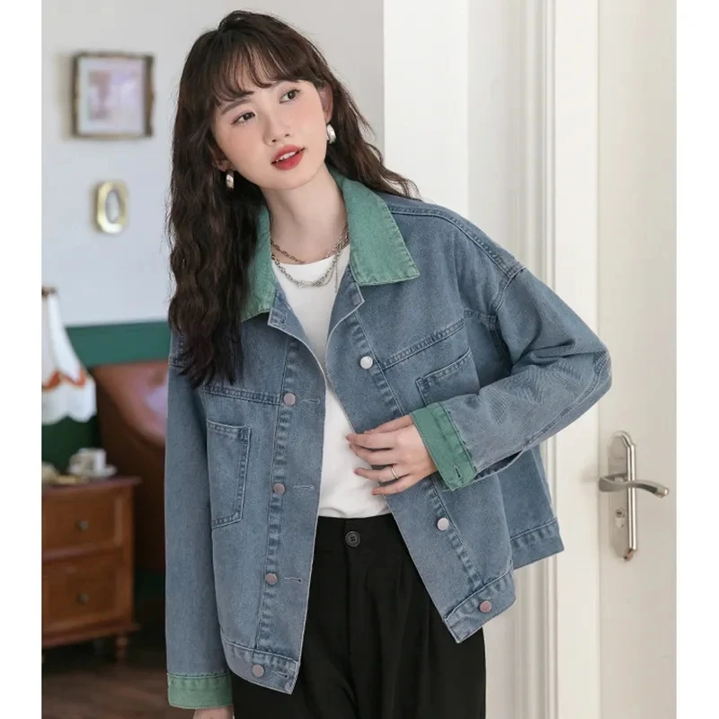 Denim Jacket Women Spring Summer 2023 New Jeans Coat Fashion Loose Flavor Sweet Princess Style Foreign Contrast Neck Top