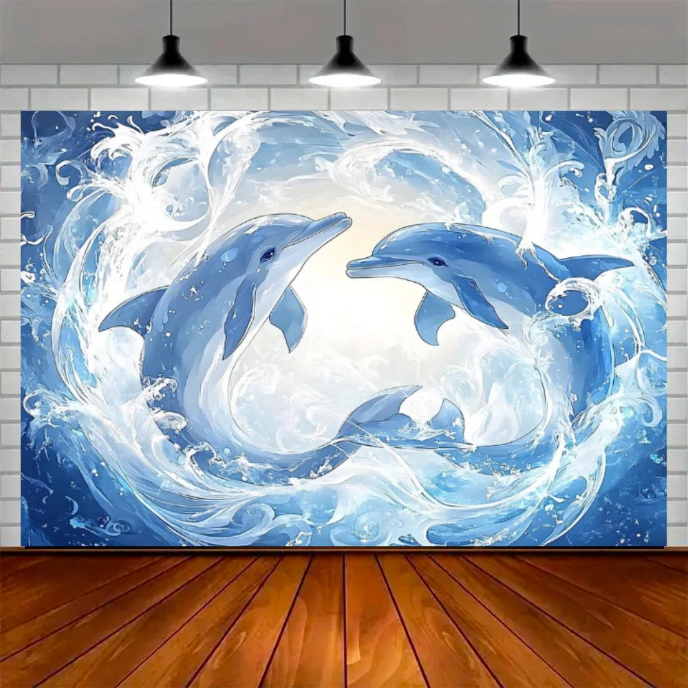 Dolphin Birthday Party Decoration Backdrop Ocean World Hawaii Beach Parrot Sky Island Lighthouse Background Tourism Banner Props