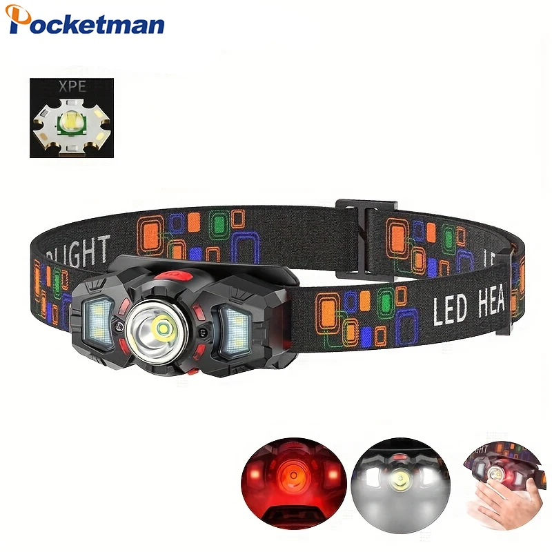

Rechargeable Headlamp with Motion Sensor Dual-Light LED Headlight Type-C USB Charging 6 Modes Wide 45° Beam Head Lamp