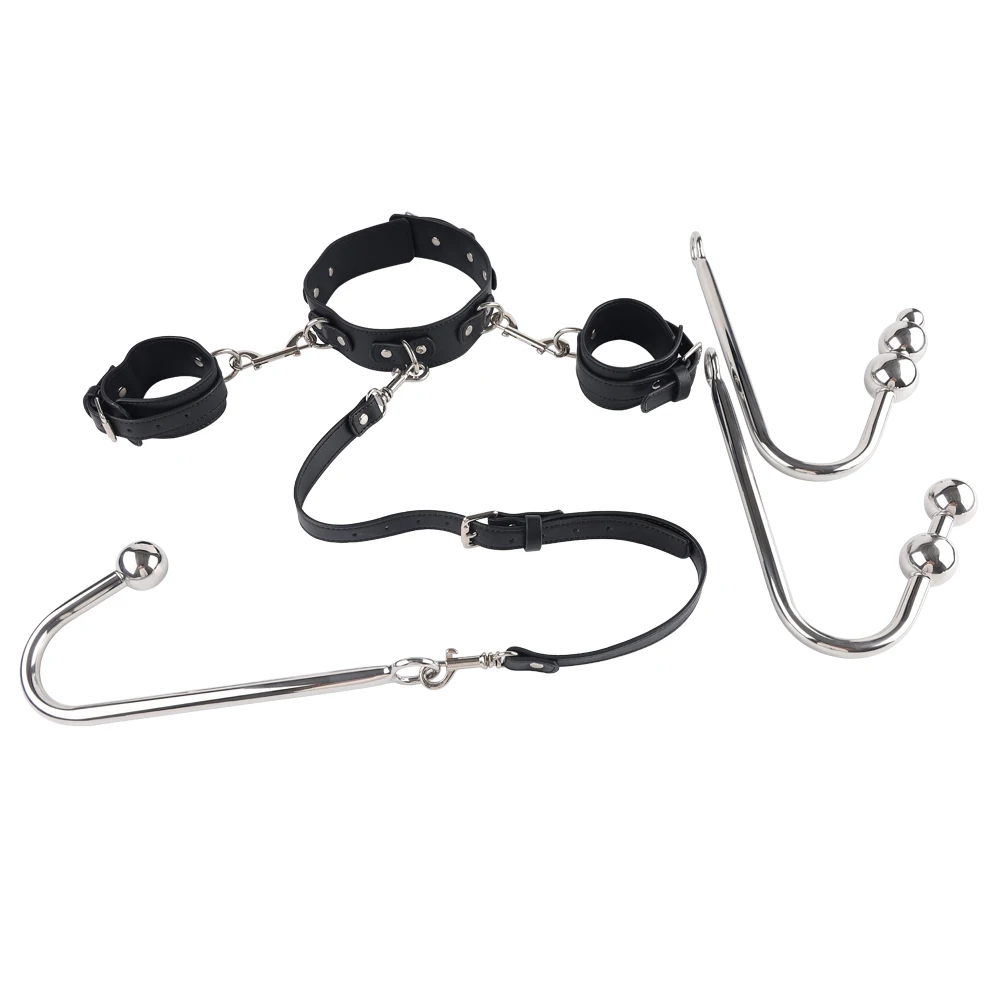 Stainless Steel Anal Hook Sex Handcuffs and Collar bdsm Bondage Set Sex Toys for Man Metal Butt Hook BDSM Gay Sex Toy