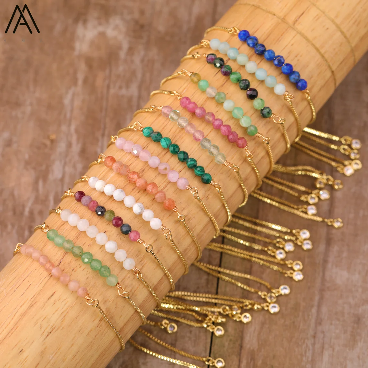 

Fashion Women Boho Bracelet Natural Amazonite Lapis Faceted Gemstone Gold Adjustable Bracelet Grils Simple Bracelet Jewelry Gift