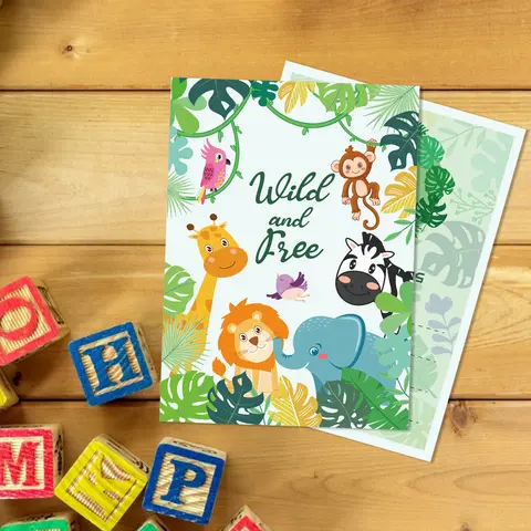 10pcs Cartoon Wild ONE Jungle Animals Birthday Party Invitation Card Forest Animals Baby Shower Party Greeting Invited Cards