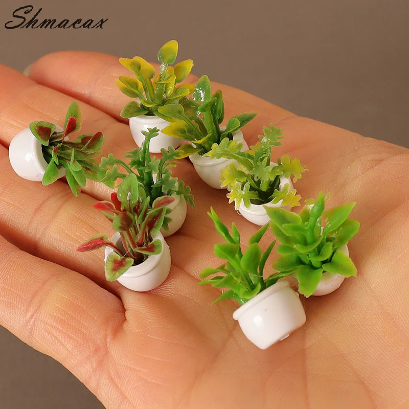 Miniature Potted Plants Flowerpot, Folha Verde, Modelo Bonsai, Decoração Do Jardim, Doll House Acessórios, Brinquedo, 1:12, 4Pcs