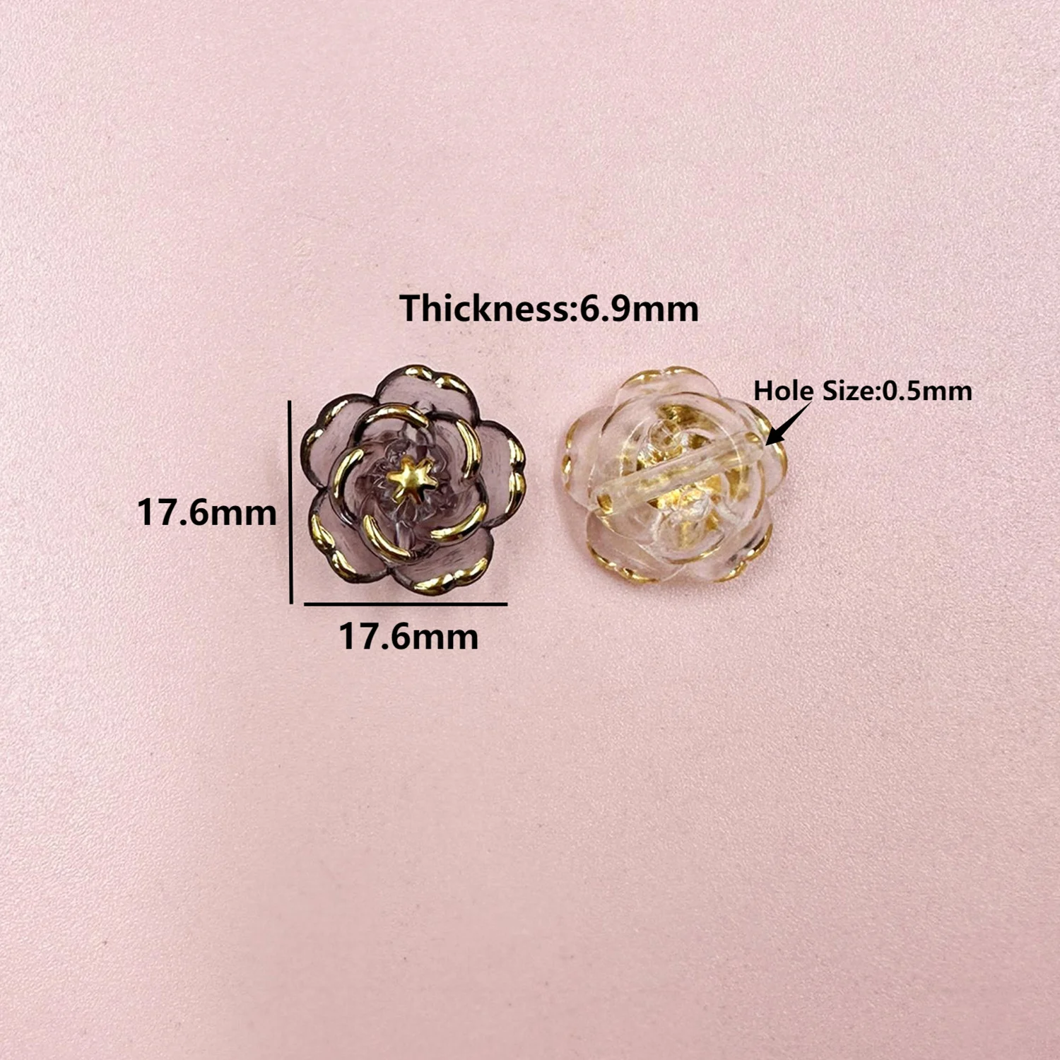 20Pcs 18mm Transparent peony Flower Beads Golden edge flat Back  Pendant DIY Necklace Jewelry Bracelet Handmade Materials