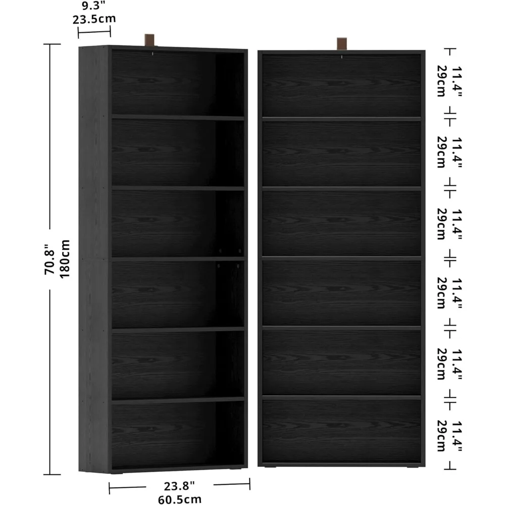 Bookcases Set of 2 Floor Standing 6 Tier Display Storage Shelves 70in Decor Furniture for Home Office, Living Room Book Shelves