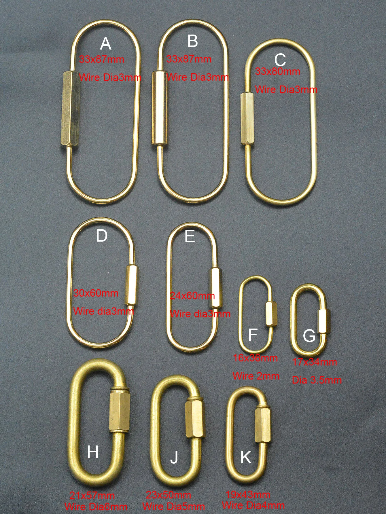 Extra großer und kleiner massiver Messing-Schlüsselring mit Drahtwicklung, ovaler Schraubverschluss-Karabiner, Schlüsselanhänger, DIY, EDC, Einweihungsgeschenk – Detail 3
