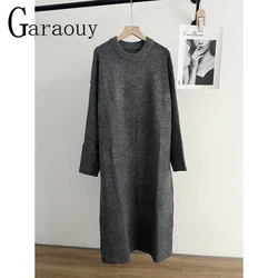 Garaouy 2023 Winter Women O Neck Long Sleeve Knit Dress Pullover Female Casual Loose Soft Warm Sweater Dresses Jumper Robe Mujer