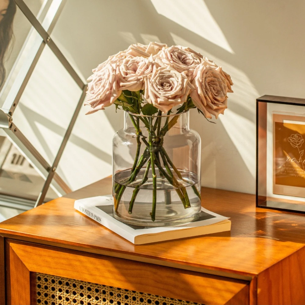 Modern Clear Glass Vase Hydroponic Flowers Plant Container Large Caliber Flower Arrangement Home Office Wedding Decoration