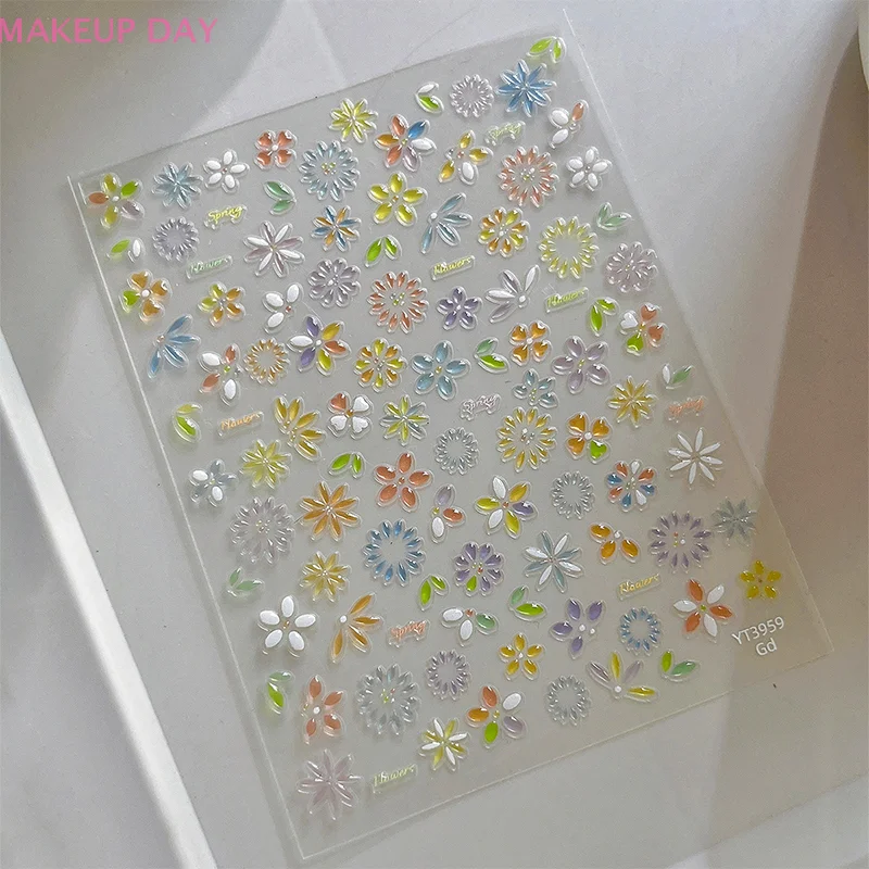 Colorful Flower Nail Sticker Relief 3D Jelly Five Petal Flower Nail Art Decoration Decals Diy Selfadhesive Sliders