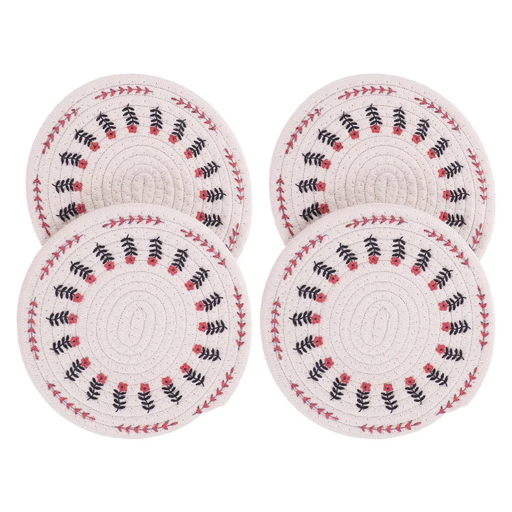 

4Pcs Round Cotton Rope Coasters Heat Resistant Woven Cup Mat for Coffee Tea Home Office Woven Coasters