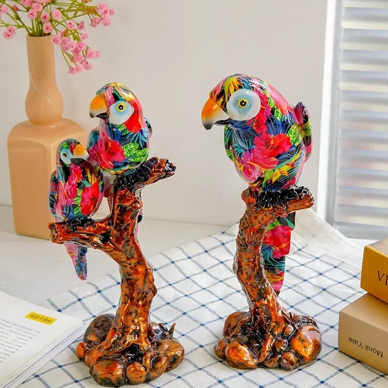 European Dazzle Parrot Resin Sculptures and Figurines Home Decor Accessories Living Room Office Desktop Art Animal Aesthetics