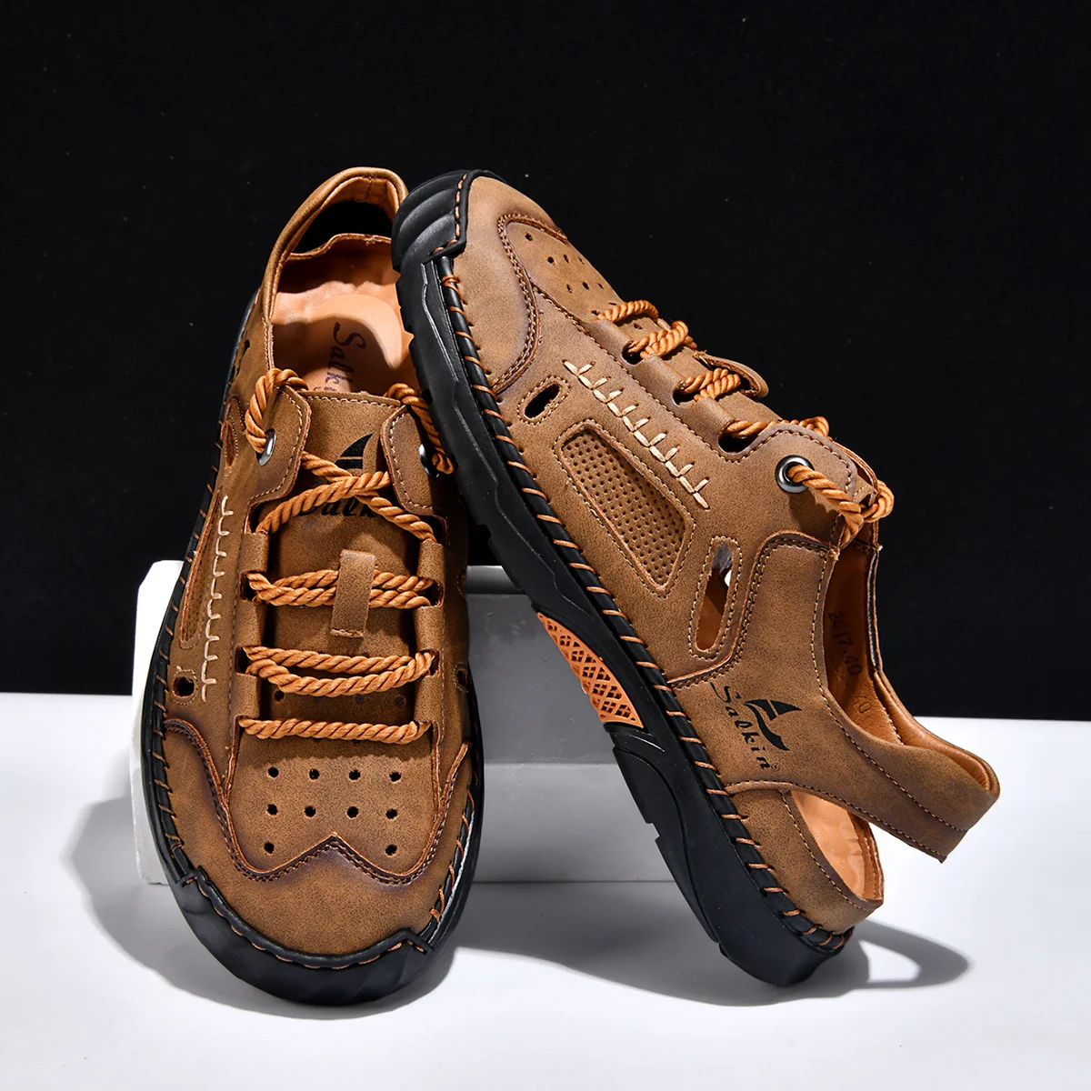 

New Summer Breathable Handmade Leather Roman Sandals Fashion Platform Outdoor Casual Beach Comfort Men Daily Walking Footwear