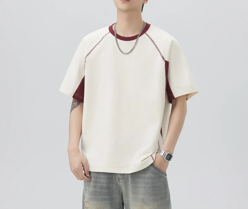 

2026 Summer New Quick-drying Color Matching Sports Short T-shirt Men's Design Sense 250G Heavy Ice Silk T-shirt