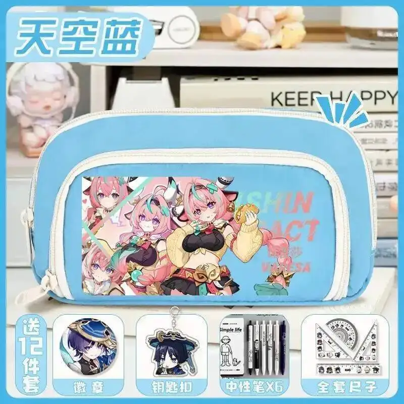 อนิเมะเกม 2025 GS อิมแพ็ค คอส ไอฟา ชาสกา วาเรซา อี้แอนซาน ซิตลาลี ฯลฯ กระเป๋าใส่ดินสอผ้าแคนวาสลายการ์ตูนแบบพกพา ขนาด 21x12x5 ซม. สำหรับทุกเพศ เหมาะสำหรับเป็นของขวัญ