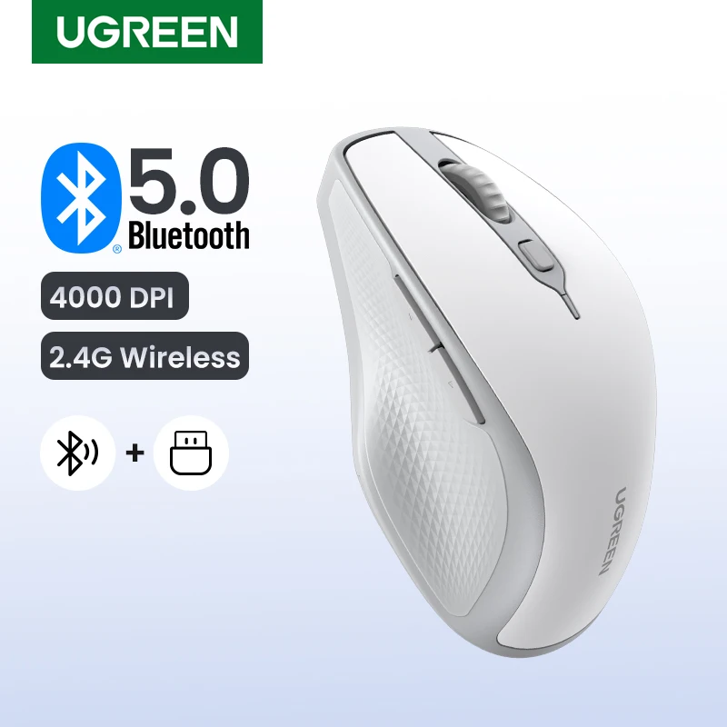 Bezprzewodowa mysz UGREEN Bluetooth 5.0 ergonomiczna 4000 DPI 6 przycisków wyciszania dla komputerów MacBook Tablet Laptop PC 2.4G bezprzewodowe myszy