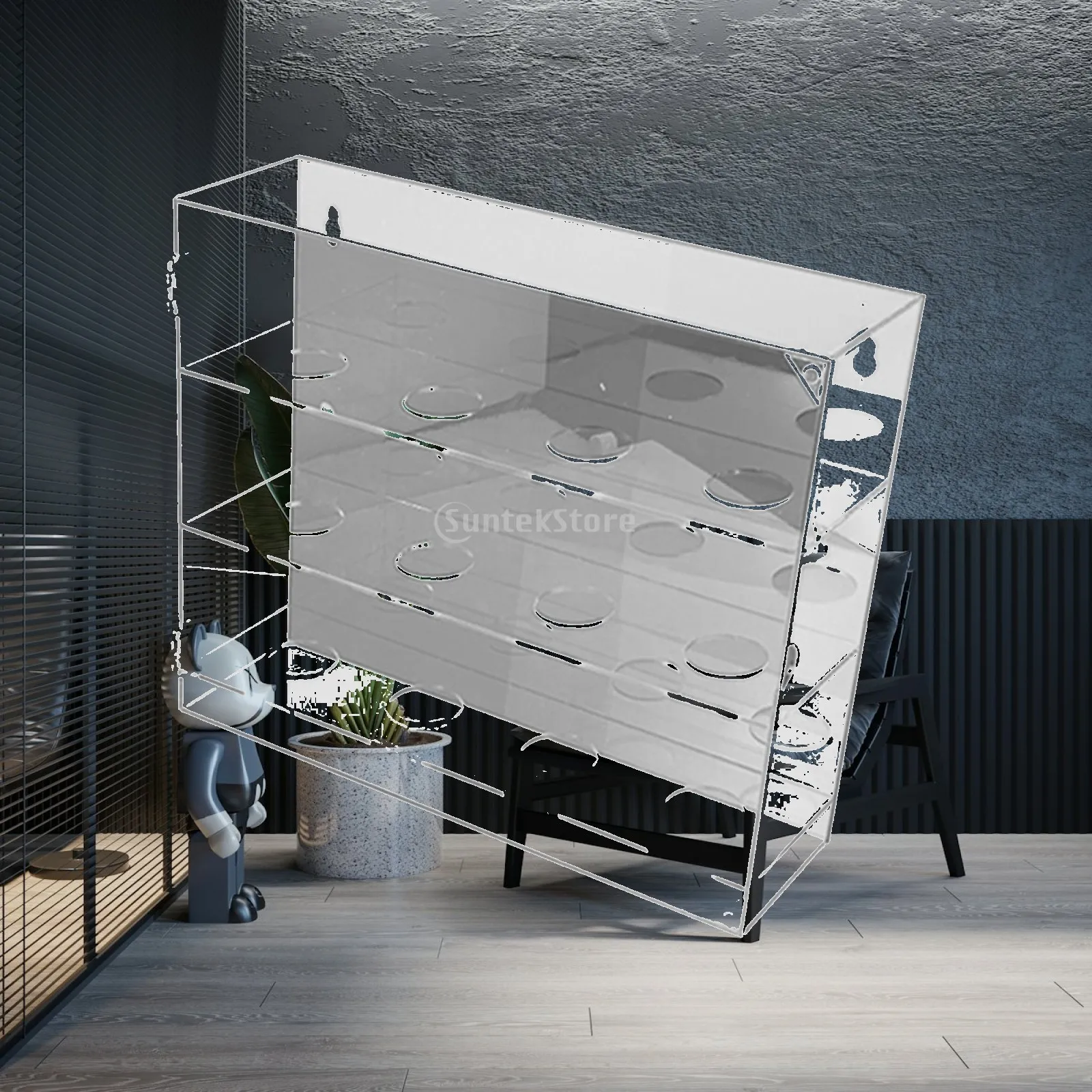 Wall Ball Storage Rack Acrylic Display Case for Baseball Tennis with Black Base