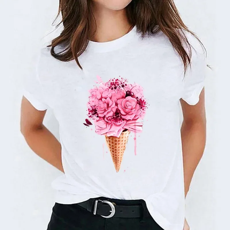 Fashion Women New T-shirt Short Sleeve O-neck Rose Printed Flower Tops All Seasons Casual Femal Harajuku Woman T-Shirt Plus Size