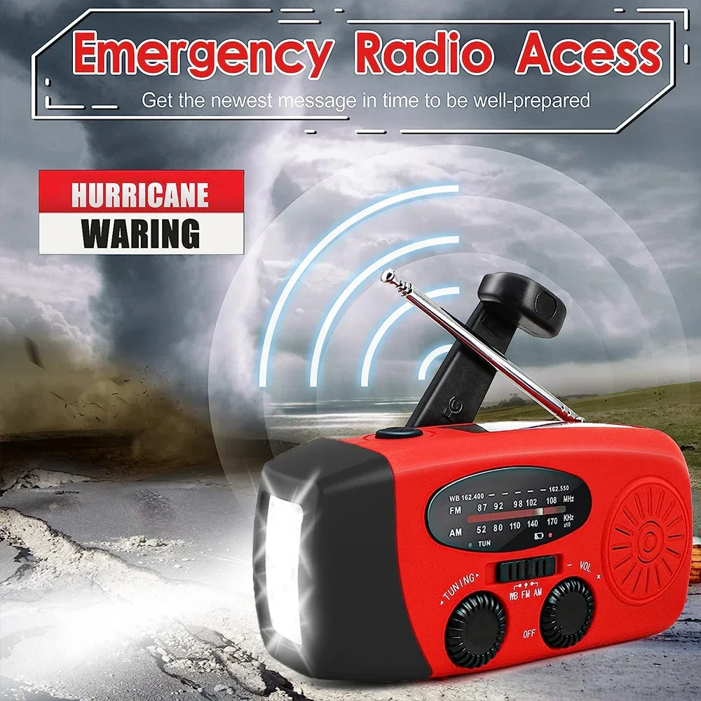 Multifunctional Portable Radio Hand Crank Solar Power FM AM WB NOAA Weather Radio Emergency LED Flashlight Flashlight Power Bank