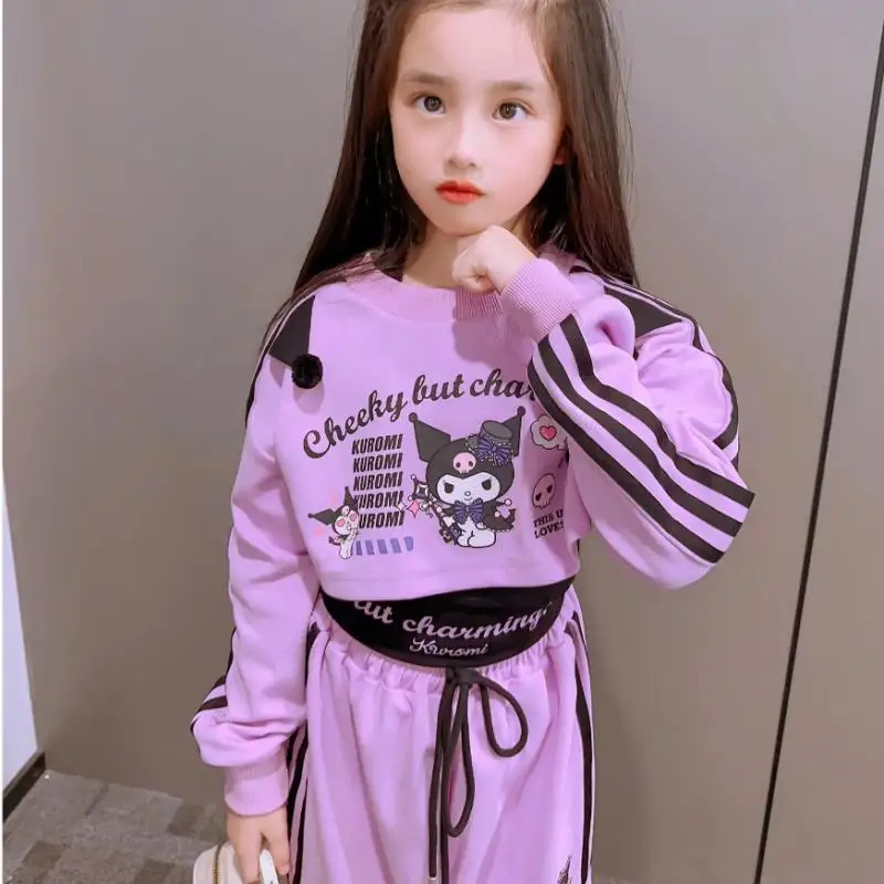 Sanrios My Melody Cinnamoroll Anime Kawaii Girls Kulomi Suit Autumn Fashion Girl Korean Style Casual Clothes Kids Sportswear Set