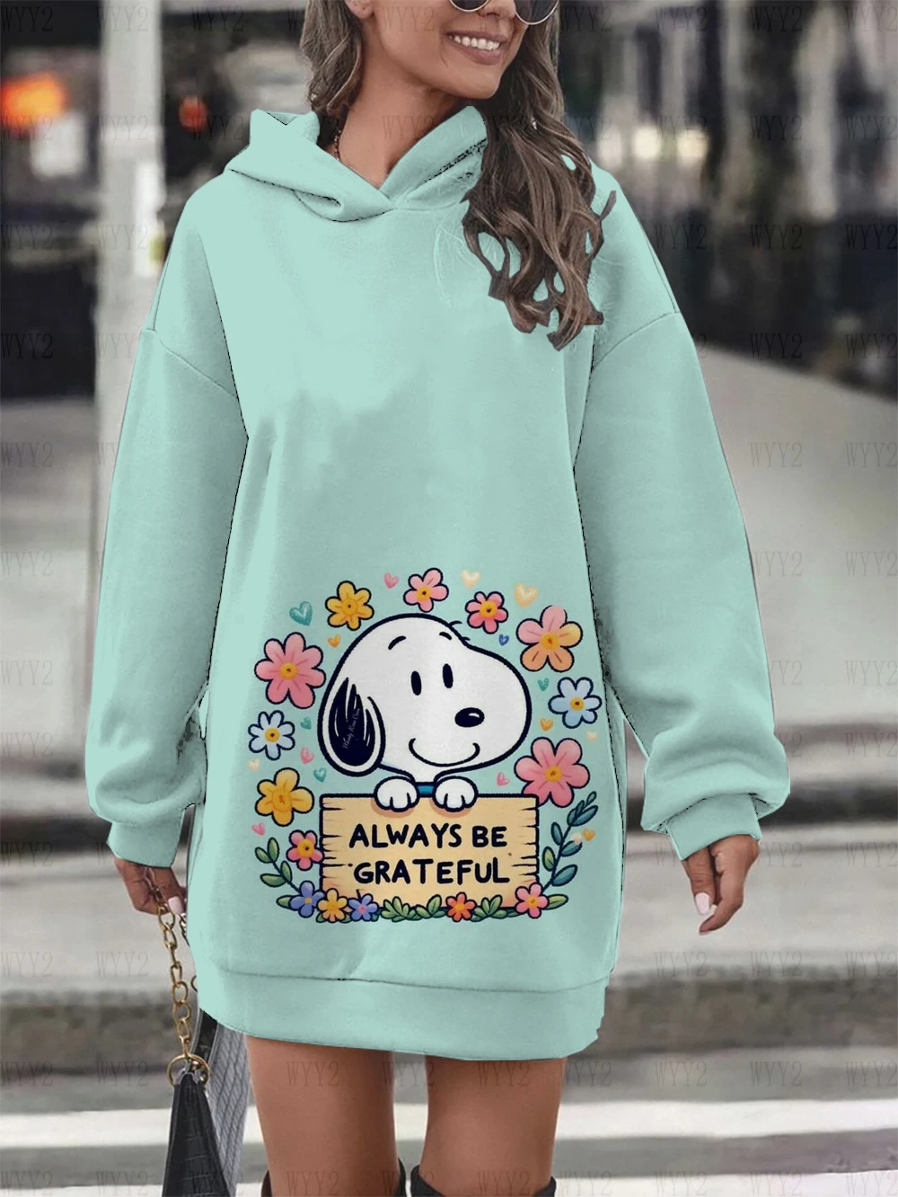 Christmas Casual Long Sleeve Dress Autumn Winter Women\'s Snoopy Print Disney Simple Comfortable Hooded Sweatshirt