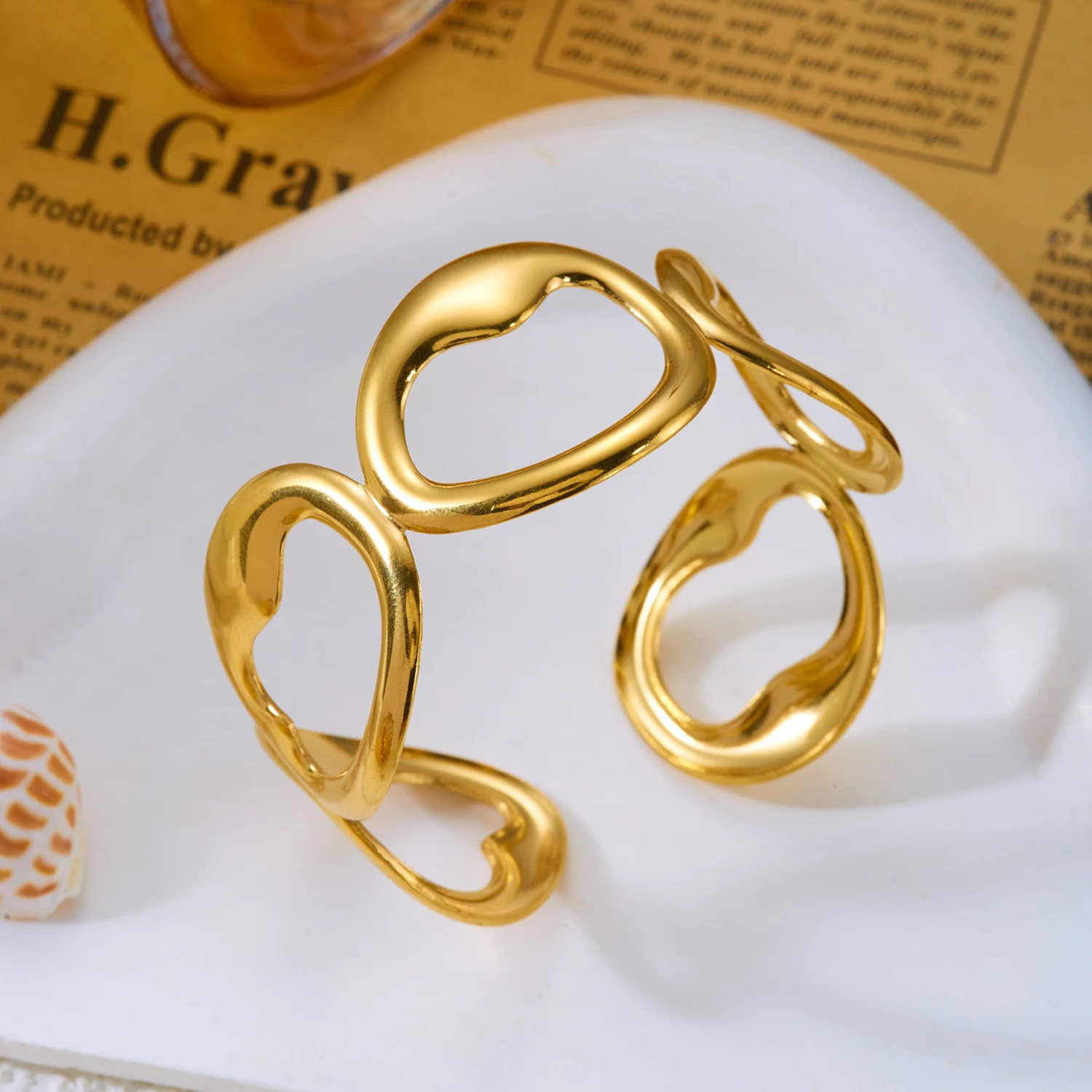 Vintage Edelstahl Blumen-Manschettenarmbänder für Damen und Herren Unregelmäßige Geometrische Wassertropfen Metall Offener Armreif Party-Schmuck – Detail 5