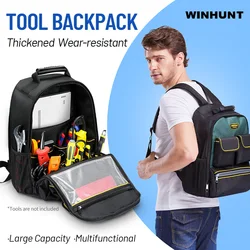 Tool Bag Backpack, Multi-Tool Pouch With Shoulder Strap, Heavy-Duty Tool Bag with Padded Shoulder, Back, and Waist Straps