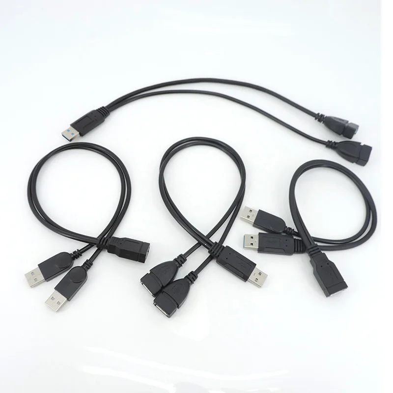 USB 2.0 3.0 Cable USB Double Splitter Adapter Wire 1 To 2 Way USB Male Female Power Extension Cable