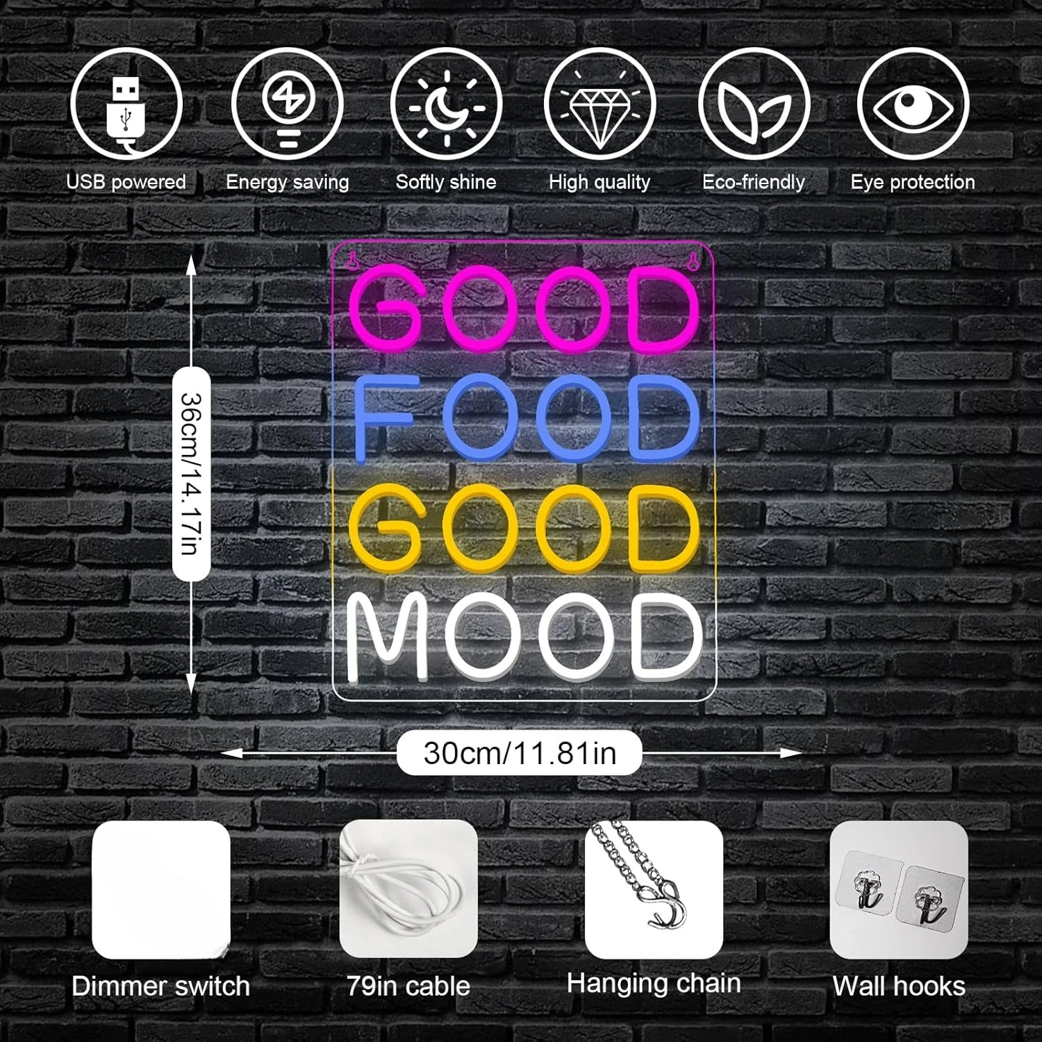الغذاء الجيد المزاج الجيد النيون LED تسجيل الغذاء النيون علامات للجدار ديكور ضوء النيون مع USB بالطاقة لمتجر الوجبات الخفيفة مطعم الوجبات السريعة #2