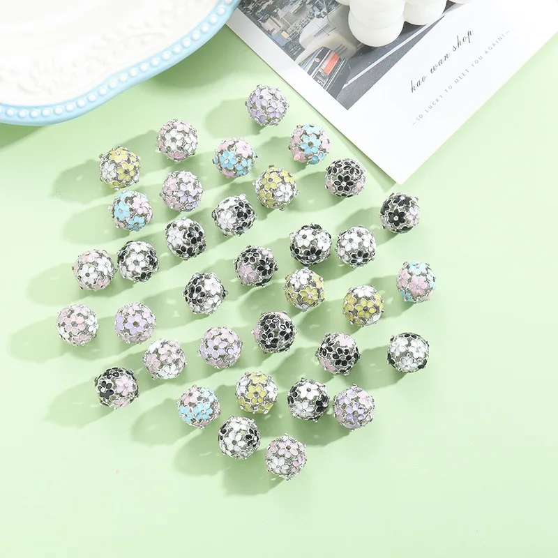 Cute Girl Diy Handmade Accessories Wholesale Silver Asian Silver Round Bead Hollow Flower Ball Separator Alloy Scattered Beads