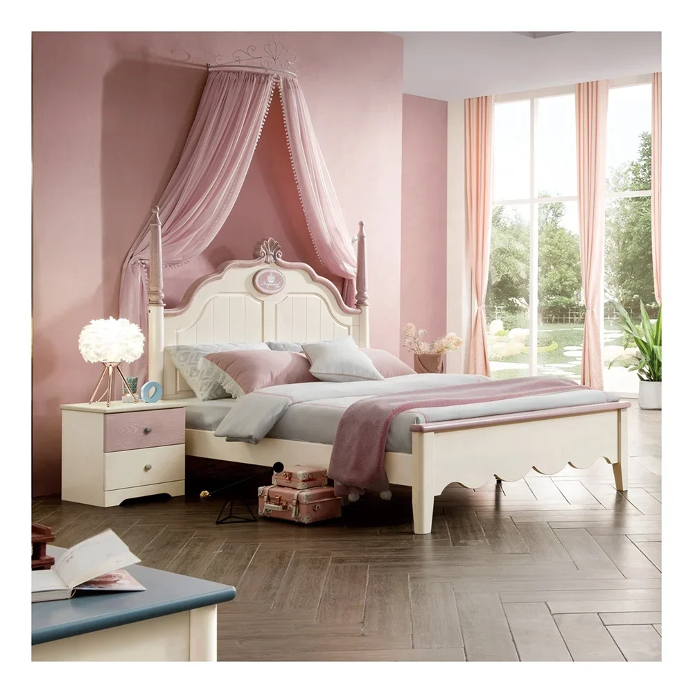 

Factory hot selling bed kids fashionable modern luxury children bedroom furniture set 100% solid wood bed for children