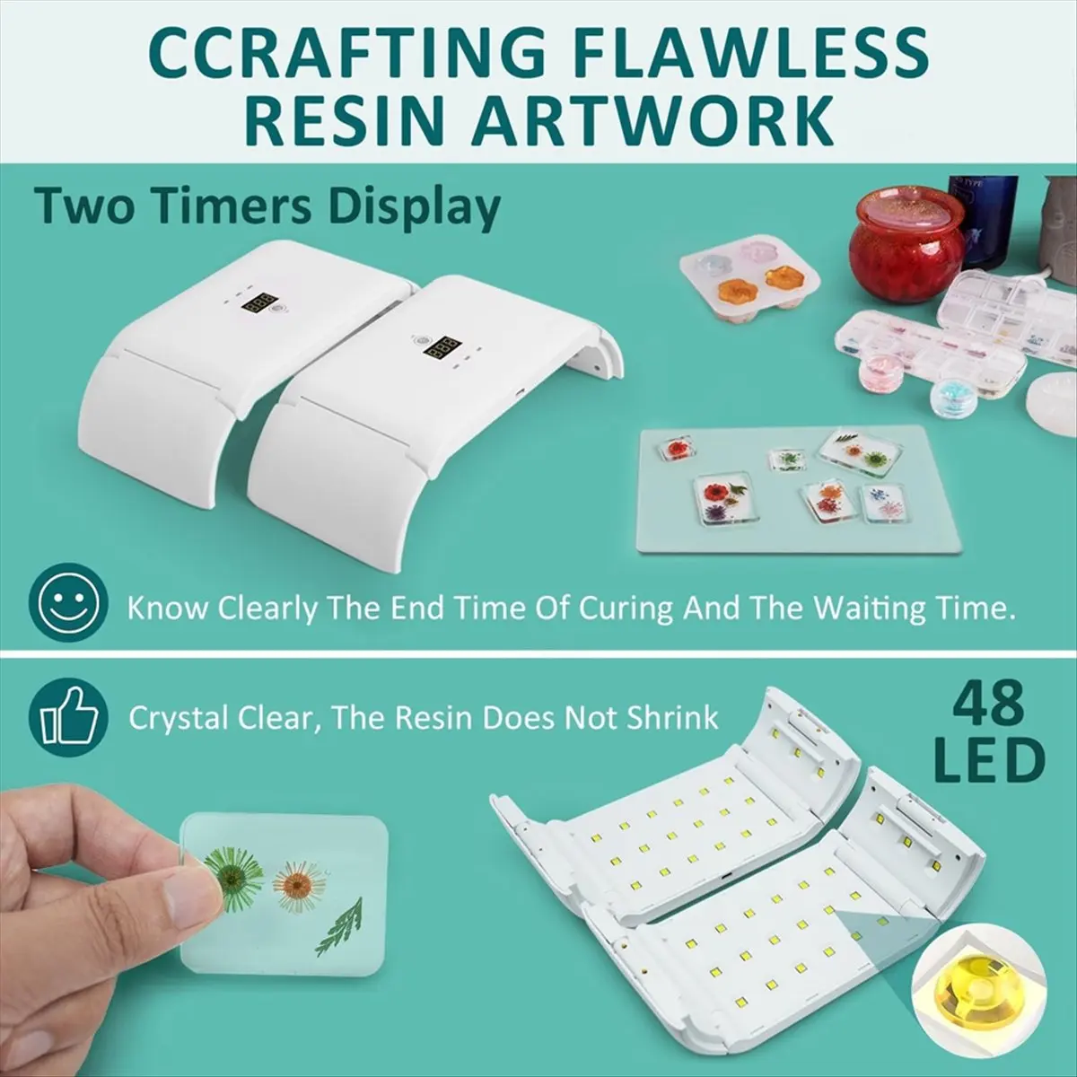 

УФ-лампа MALL для полимеризации смолы, двусторонняя, с цифровым дисплеем и таймером, 48 светодиодов, складная, для отверждения УФ-смолы, вилка стандарта ЕС