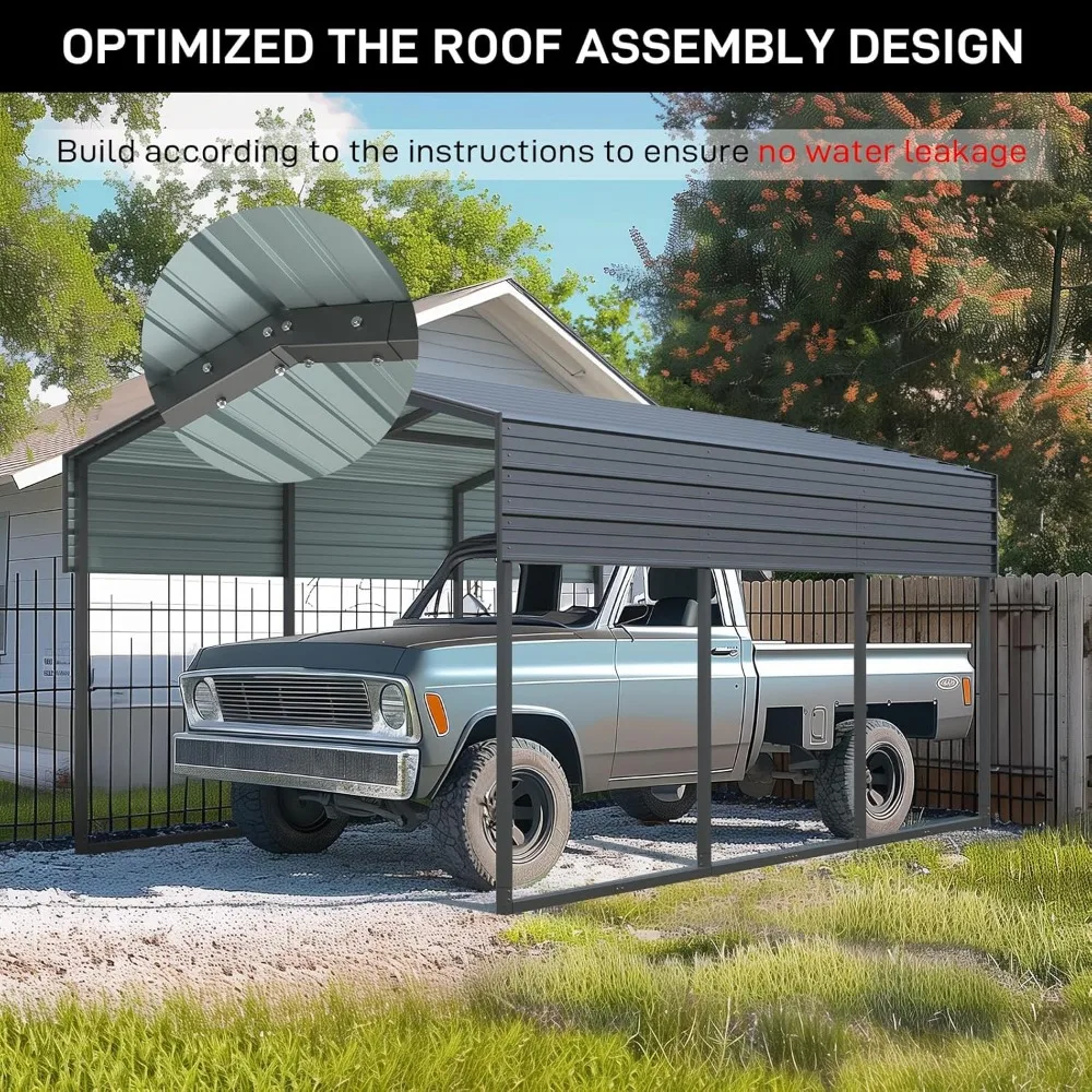 

10x15 Ft Metal Carport, Heavy-duty Carport, Galvanized Steel Roof, Outdoor Garage, Steel Car Shelter