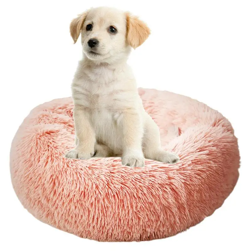 Soft Plush Pet Beds USB Heating Round Dog Bed Donut Round Beds For Small Medium Dogs And Cats Comfortable And Machine Washable