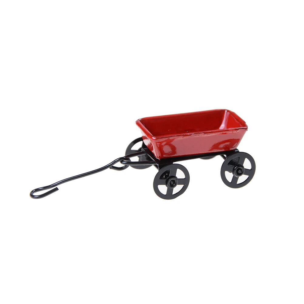 1:12 Dollhouse Mini Cute Metal Pulling Cart Red Small Pulling Cart Doll Garden Tool Accessories Dollhouse Decoration Kids Gift