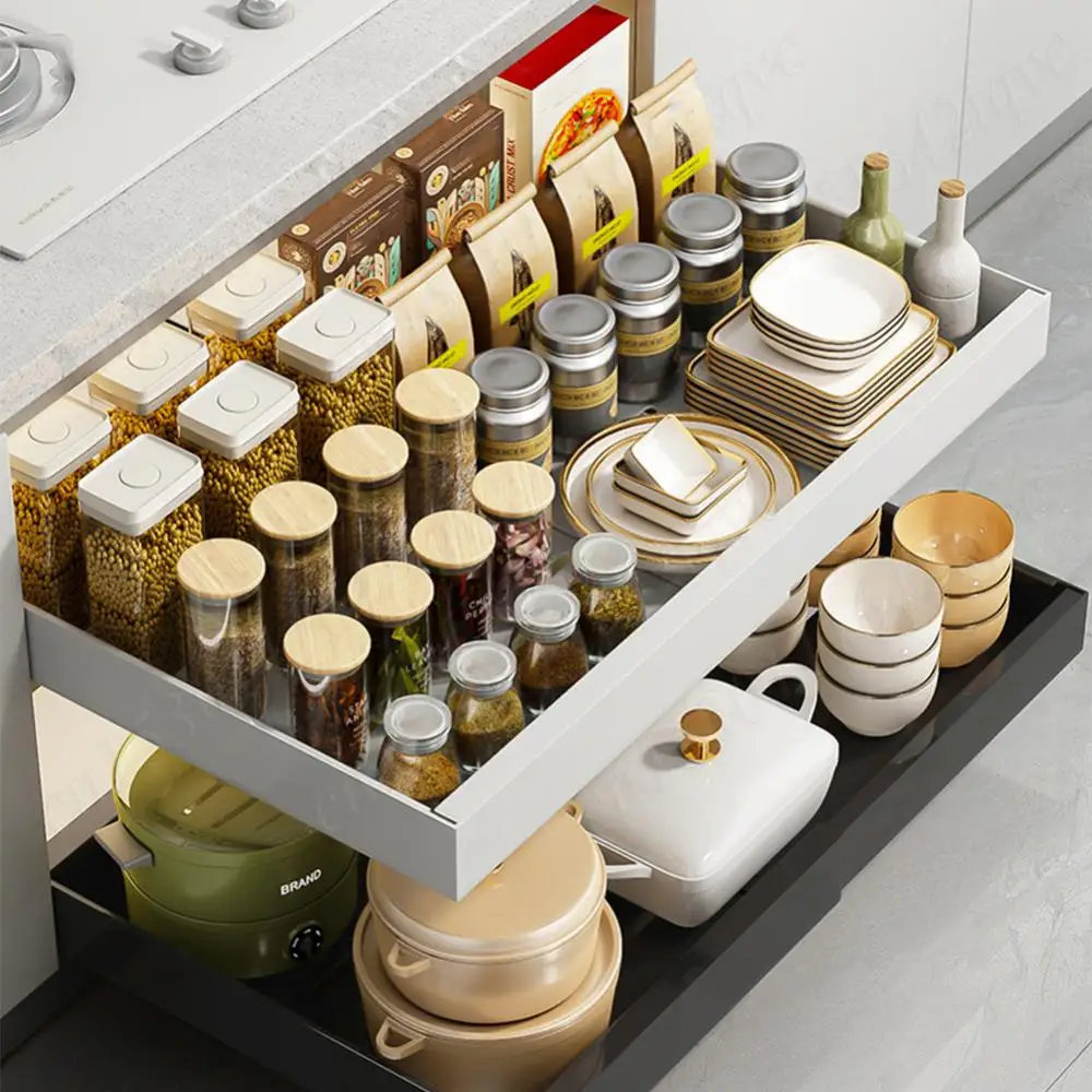 

Kitchen Storage Rack Scalable Pull-out Kitchen Drawer Storage Tray &Slide Rails Spice Seasoning Bottle Storage Cabinet Organizer