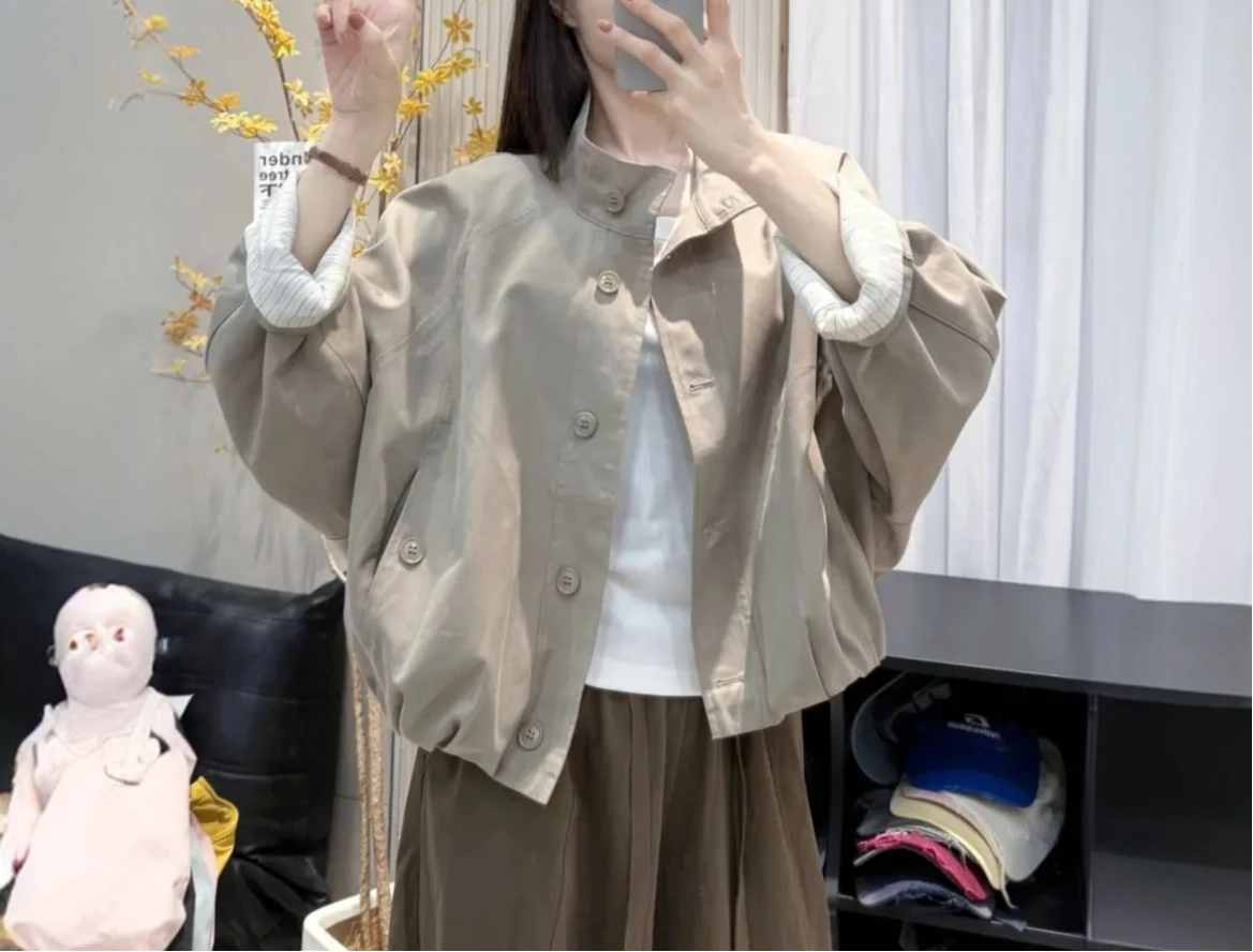 High End Stand Up Collar Contrasting Color Workwear Jacket for Women's Autumn New Casual and Popular Hot Jacket Top