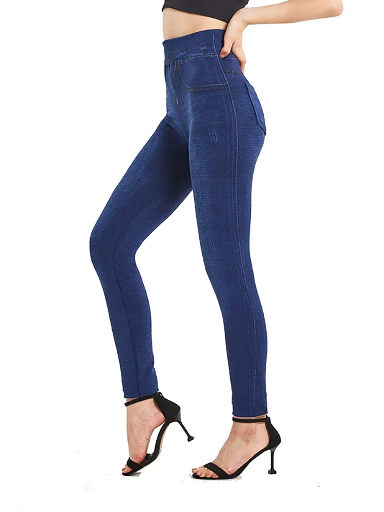 VISNXGI Rekbare effen kleur Plus size jeggings Mode valse jeans Dames strakke naadloze zaklegging Zachte potloodbroek