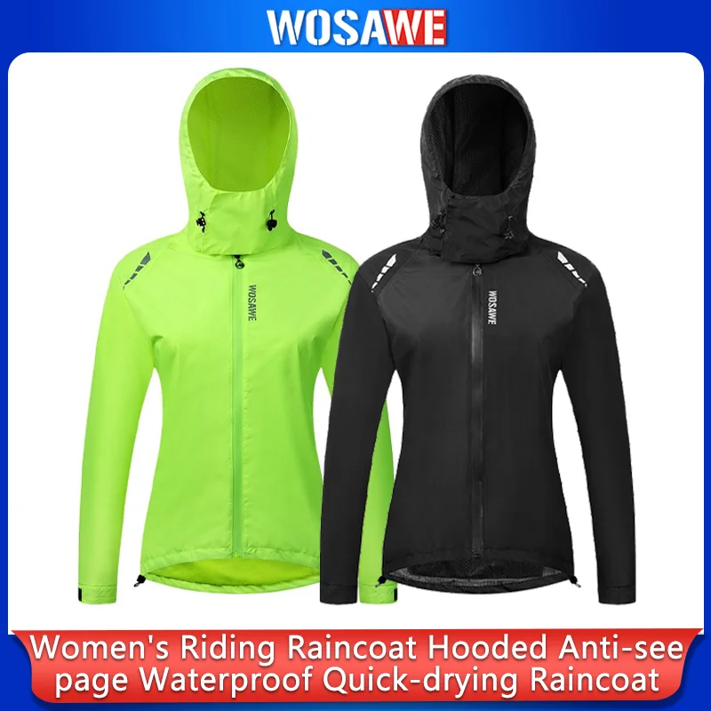 WOSAWECycling Raincoat Women Hooded Rain Coat Impermeable Waterproof Quick Dry Rain Jacket Outdoor Ultralight Windbreaker