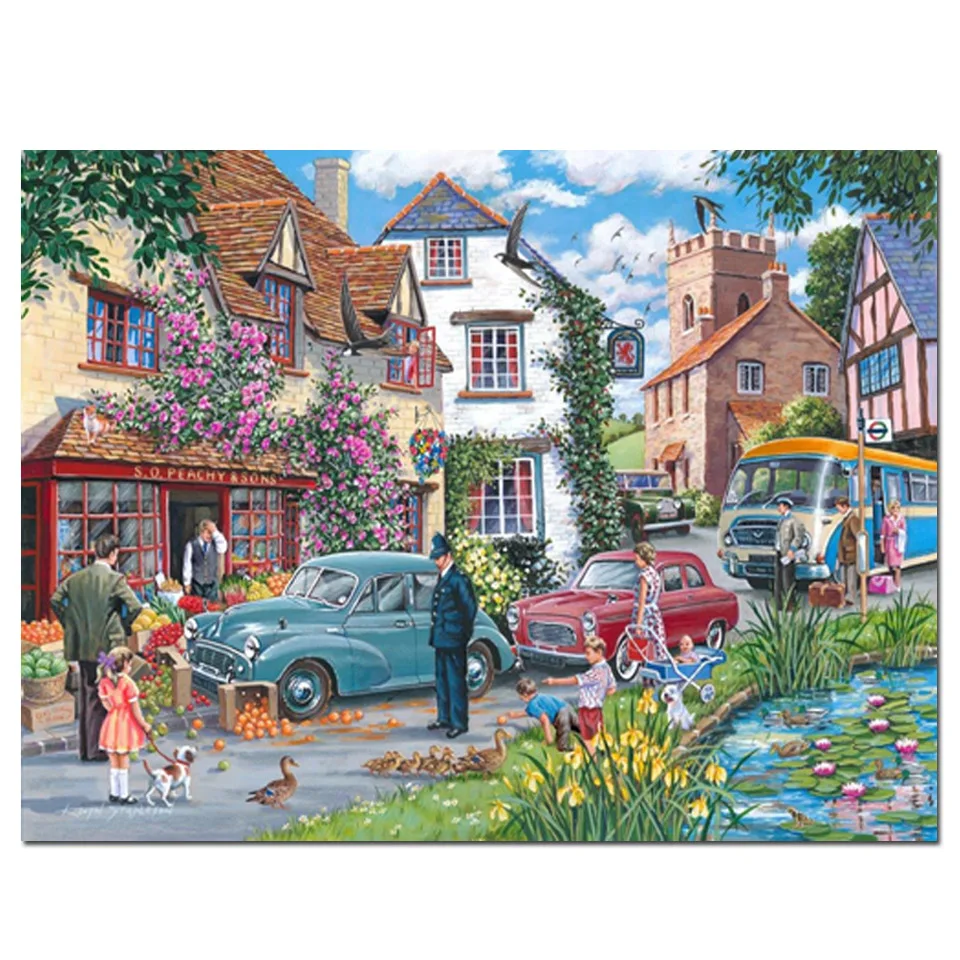 5D Diamond Painting Small Town life Scenery Diamond Mosaic Cross Stitch Full Square/Round Rhinestone DIY Embroidery Home Decor