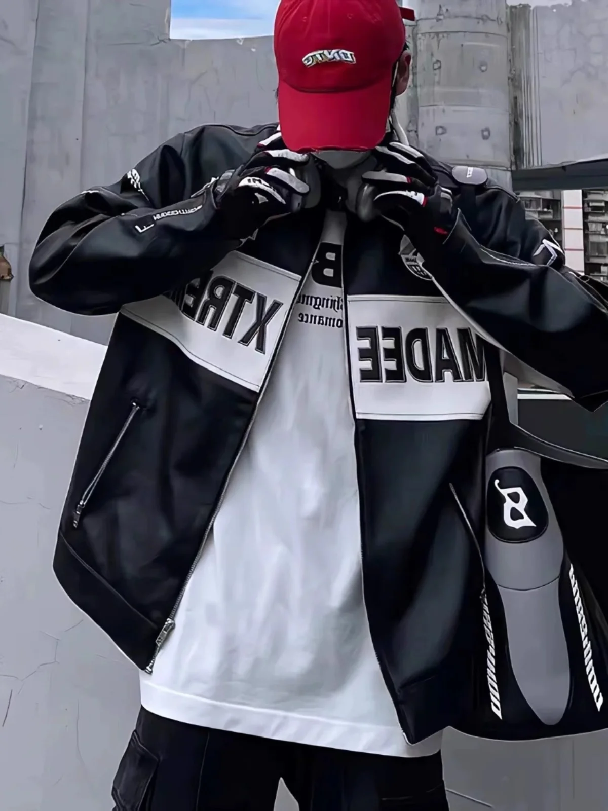 

Ретро американский байкерский джет из искусственной кожи с вышивкой в стиле High Street, мужской свободный джерт в стиле хип-хоп с воротником-стойкой, верхняя одежда для подростков