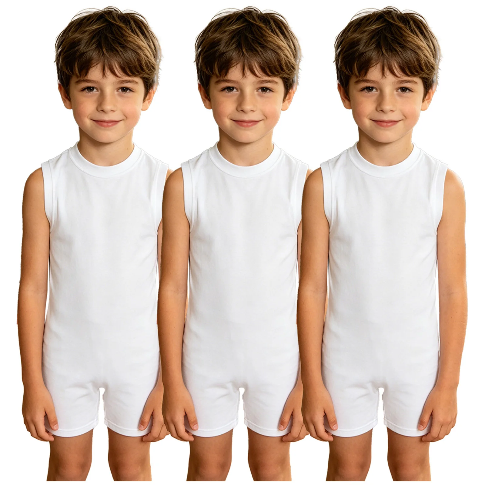 3pcs Kids Boys Girls Special Needs Rompers Adaptive Clothing Round Neck Sleeveless Back Invisible Zipper Solid Color Jumpsuit
