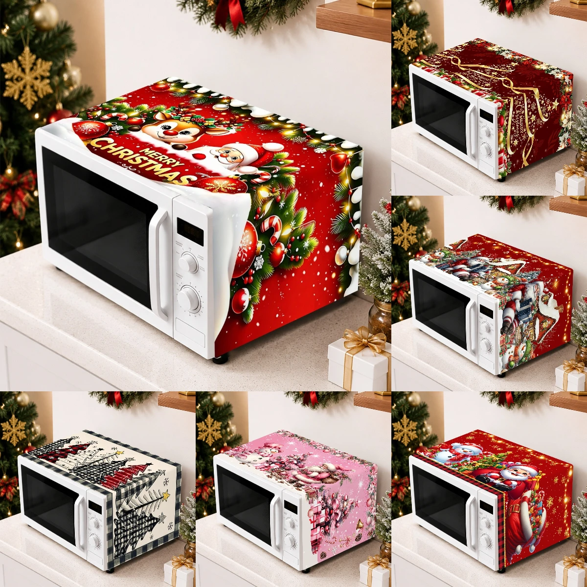 1pc Christmas Oven Dust Cover Santa Claus Xmas Tree Microwave Oven Cover Christmas Decor for Home Kitchen Toaster Accessories