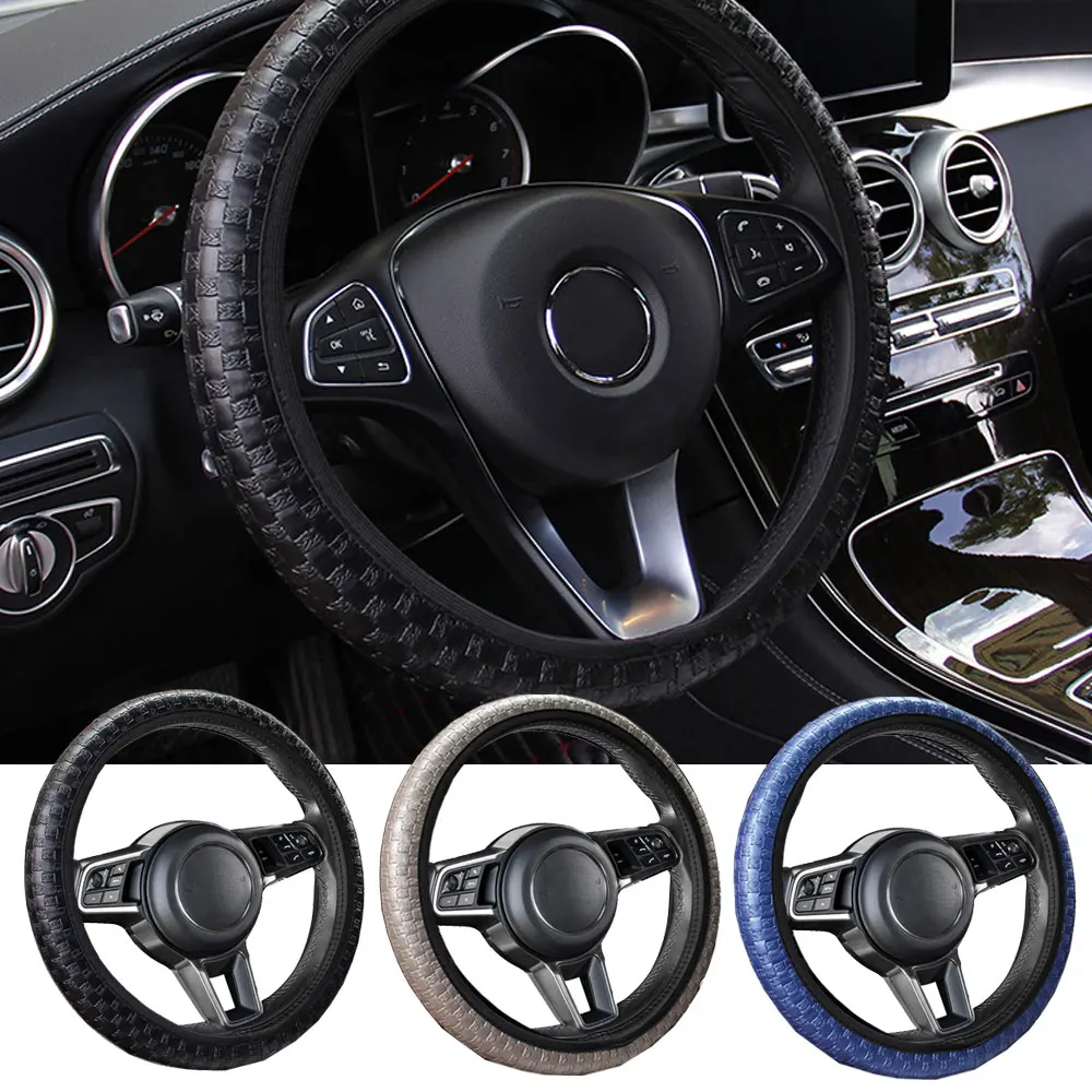 

1pcs Car Steering Wheel Cover Comfortable Shock Installing Easily Car Styling Car Tool Woven Leather Elastic Without Inner Ring