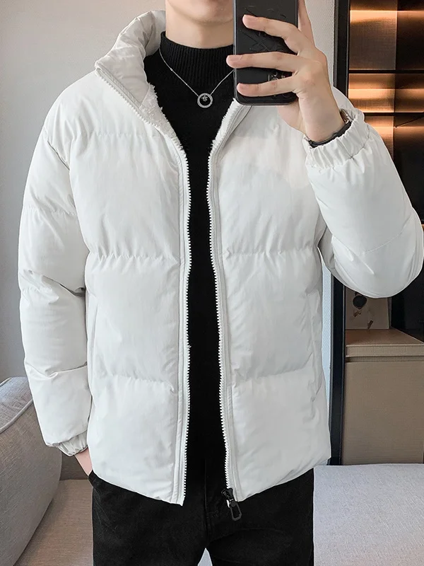 

Trendy Lamb Velvet Cotton Jaet Men's Winter Thiened Fce Bread Sle Stand Collar Large Size Cotton Coat