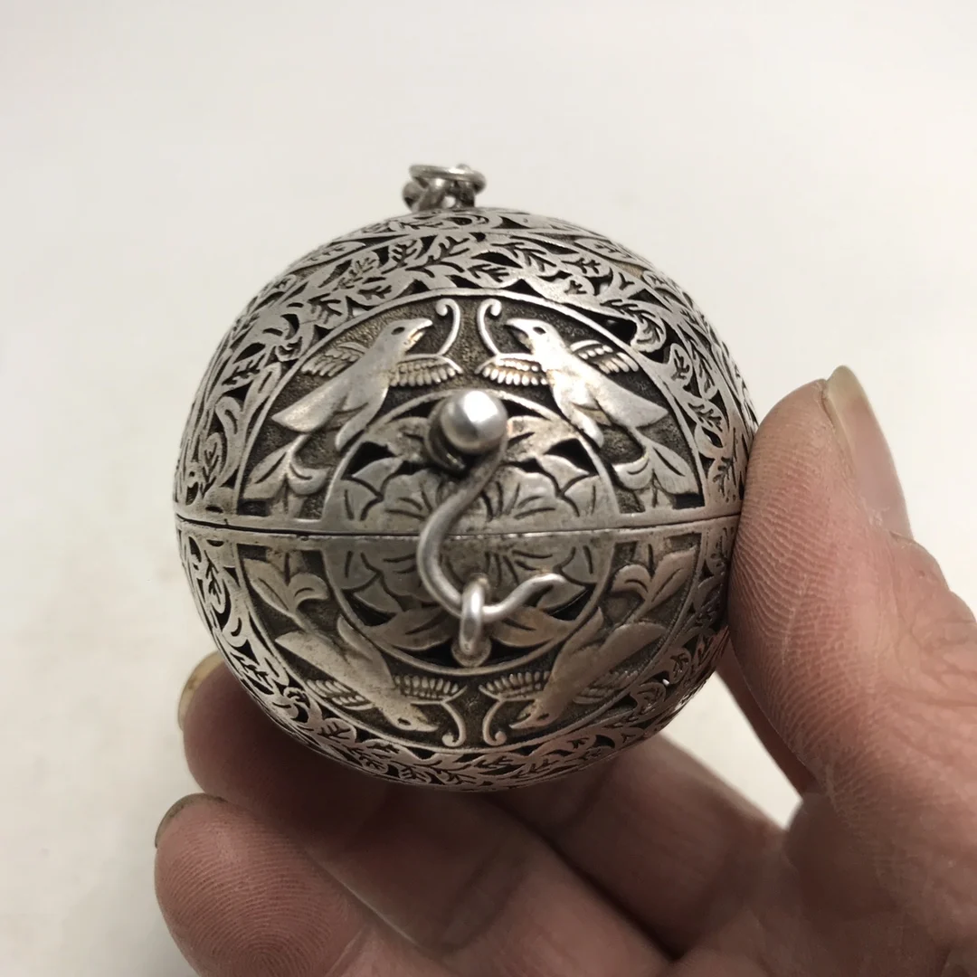 China Workmanship Cupronickel Hollow Out Auspicious“ Flower And Bird”Censer Sphere Sculpture Metal Crafts Decoration #4