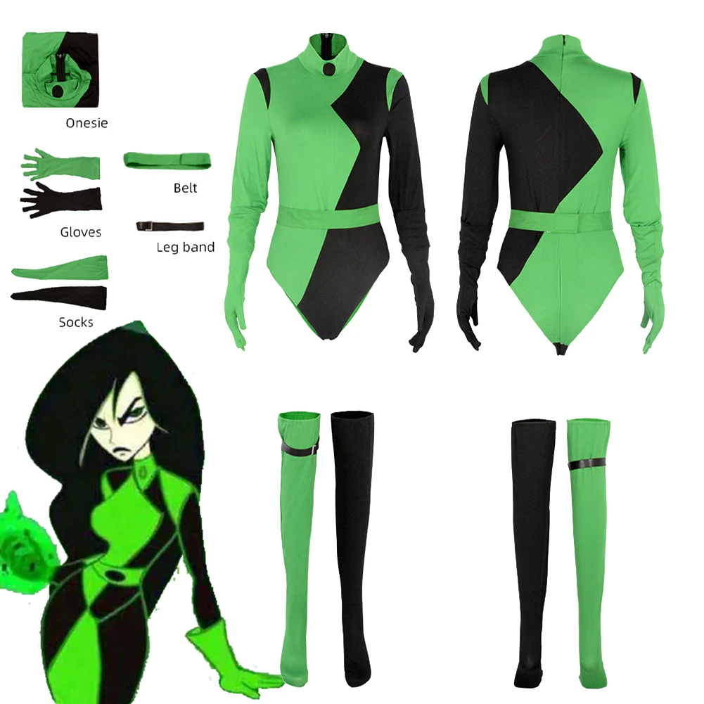 Shego Cosplay Costume Jumpsuit Accessories Bodysuit Outfits Girls Women Adult Fantasy Halloween Carnival Party Disguise Suit