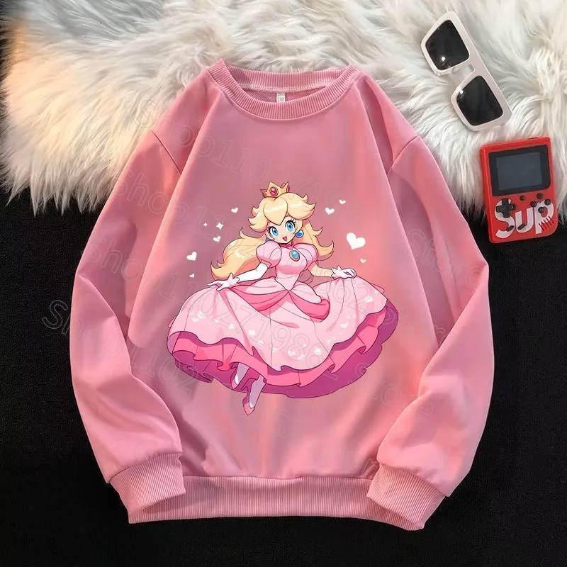 Super Mario Bros Kids Sweatshirts Princess Peach Luigi Boys Girls Winter Clothes Cartoon Anime Graphic Print Warm Fashion Tops