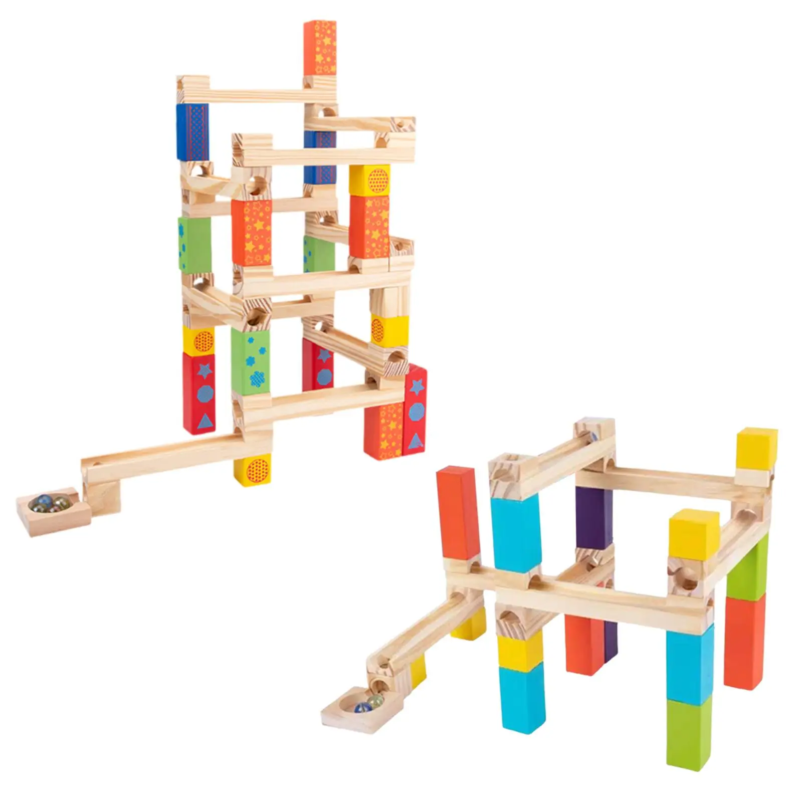 Wooden Track Marble Toy Race Self-assemble Building Blocks for Decoration