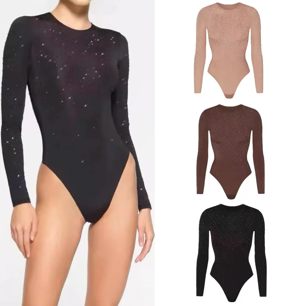 

Kardaian Long Sve Diamond Sexy Bodysuit Slimming a T irt Versatile Low Waist orts Polyester Fabric Hot Girl